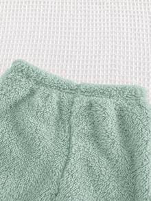 Cozy Pixies 2pcs Baby Girl Heart Pattern Thermal Lined Crew Neck Long Sleeve Sweatshirt And Jogger Pants Set Baby Girl Warm Sets Baby Winter Clothes Sets Baby Cat Outfit Baby Casual Sets Baby Cartoon Clothes - Green - View 5