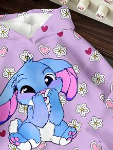 SHEIN Leap Crew Tween Girl Kawaii Cartoon Blue Rabbit Stitch Pattern, Purple Floral Heart Print, Vintage Flower, Pressed Flowers Sweatshirt, Boho Wildflowers, Plant Sweatshirt, Vintage Botanical Sweatshirt, Pastel Floral Nature Sweatshirt, Garden Lover Gift, Casual Loose Fit Crew Neck Comfortable Long Sleeve Sweatshirt Suitable For Autumn/Winter, Vacay Vibes, Sunny Journey, Casual Spring - Multicolor - View 3