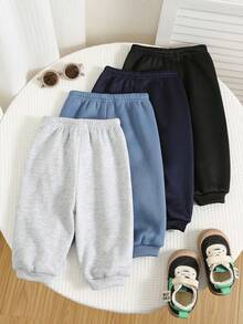 SHEIN 4 件套加厚保暖内衬慢跑裤，男童女童秋冬装，舒适休闲日常服装，简约交通图案，适合室内、户外、日常穿着、运动、派对、拍照、节日、街头服饰