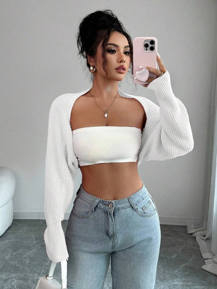 Rafferiza Women's Elegant Solid Color Ribbed Knit Cropped Cardigan, Spring - Beige - View 3