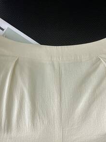SHEIN Franclia Women's Simple High Waist Slimming Side Zipper Cuffed Casual Cotton Pants, Versatile For Winter Back To School Season - Apricot - View 5