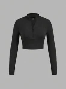 SHEIN EZwear 3 件女式罗纹面料拉链高领长袖 T 恤套装，适合春秋季 - 彩色 - 查看 6