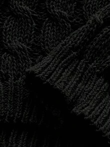 Maweii 大码女式毛衣纯色浅粉色，扭绳，珍珠项链，性感修身，优雅，派对女式上衣，高端设计感，短款针织上衣，秋冬，女式外套，女装斯堪的纳维亚派对针织镂空Y2K派对上衣闪光针织 - 黑色 - 查看 8