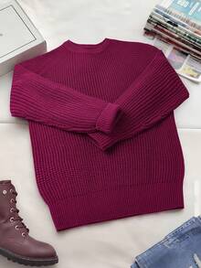 Airaco Vintage Loose Fit Crew Neck Chunky Knit Sweater, Christmas - Purple - View 3