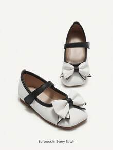 Cozy Pixies 1 Pair Girls' Cute & Fashionable Oversized Bow Mary Jane Shoes, Ideal For Stage, Wedding, Party, Daily Wear, Princess/Preppy Style, Flat Baby Shoes - White - View 3