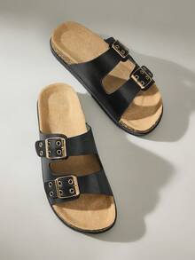 Solecia 女士时尚百搭休闲平底凉鞋 - 黑色 - 查看 6