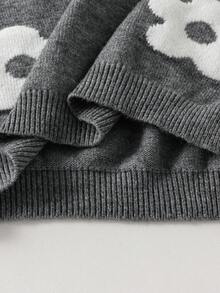 SHEIN 2pcs Teenager Knitted Sweater And Pants Set, Round Neck Dropped Shoulder Sunflower Jacquard Loose Knitted Pullover And Pants - Grey - View 7