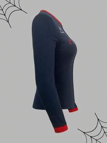 Rina Fox 2025 女士时尚拉链字母印花长袖T恤 - 藏蓝色 - 查看 11
