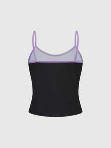 ROMWE Bộ đồ ngủ hai dây và quần short họa tiết chấm bi và đầu lâu Gothic màu tương phản - màu đen - Xem 4