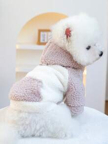 PETSIN 1 件宠物服装，猫狗通用连帽衫，冬季加厚保暖夹克 - 粉帽 - 查看 4