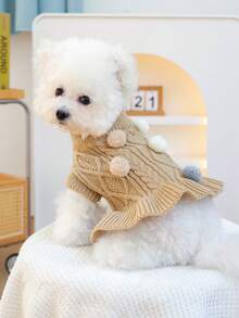 PETSIN 1 件猫狗通用宠物毛衣，舒适咖啡色羊毛裙，适合秋冬季，适合小型犬穿套头衫 - 咖色 - 查看 7