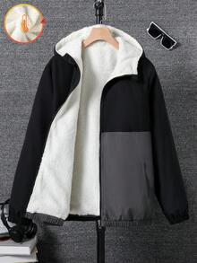 Vacaura Casual Fashion Minimalist Black & Grey Patchwork Hoodie Jacket For Teenage Boys, Loose Fit, Comfortable, Suitable For Autumn, Spring, Winter, Daily Wear, Commuting, Outdoor, Sports, School, Streetwear, Party, Photography - Multicolor - View 6