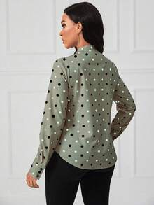 Xyvia 波尔卡圆点系带衬衫 - 橄欖綠 - 查看 2