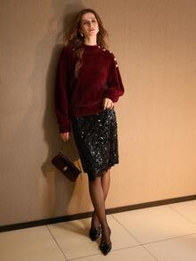 MOTF PREMIUM WOMEN'S SEQUIN STYLISH STRAIGHT SKIRT, AUTUMN/WINTER - Black - View 4