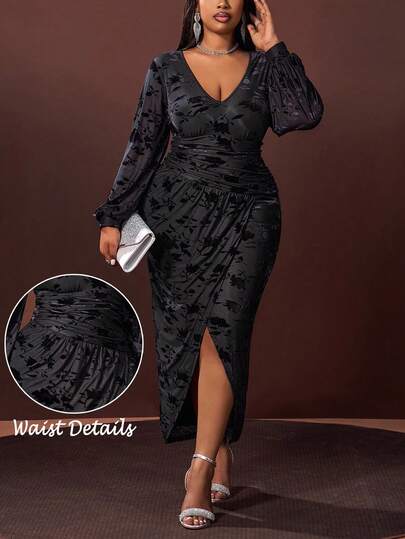 Slaydiva 2025 Autumn/Winter New Arrival Plus Size Women's Dress, Elegant Bodycon Deep V-Neck Maxi Dress, Suitable For Country Music Concert, Wedding Guest, Date Night, Party, Formal Occasion