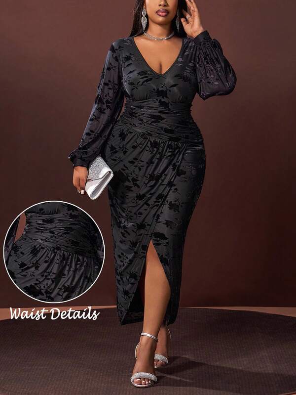 Slaydiva Vestido de mujer de talla grande de nueva llegada para otoño/invierno 2025, elegante vestido maxi de escote profundo en V, adecuado para conciertos de música country, invitados de boda, citas, fiestas y ocasiones formales