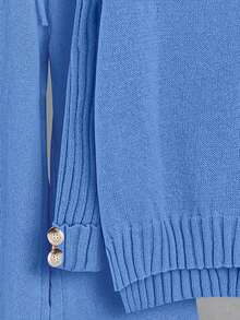 Franclia Bộ 2 món/Bộ đồ nữ áo len dài tay cổ tròn màu trơn và quần thường ngày Bộ đồ len Bộ đồ len Bộ đồ len Bộ đồ len hai mảnh Bộ đồ len Quần len - Màu xanh lam - Xem 5