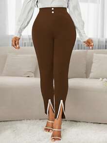 SHEIN PETITE CURVE 大码女式紧身裤、高个子女性服装、夏季节日套装、夏装、狂欢节服装、长款女式连衣裙、婚宴礼服、夏季女式连衣裙 - 摩卡棕 - 查看 6