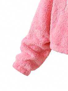 青少年女孩刺绣字母长袖羊毛连帽衫和裤子休闲宽松套装，秋冬 - 粉色 - 查看 3