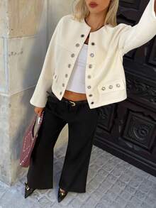 Siren Gaze Áo khoác khoét lỗ thời trang đường phố mới thu đông dành cho nữ - Màu be - Xem 8