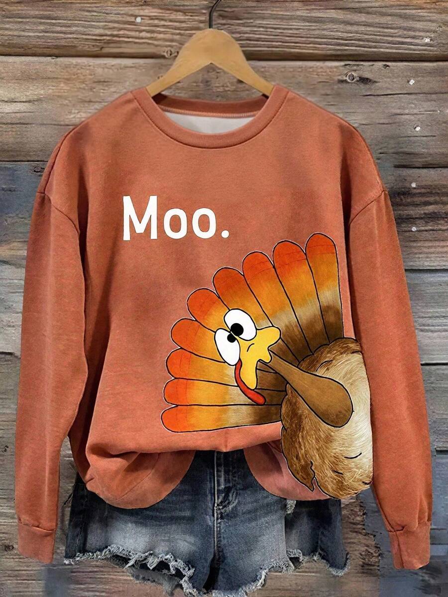 INAWLY Felpa girocollo casual a maniche lunghe da donna, verde oliva, con stampa di tacchino e lettere per il Ringraziamento, autunnale