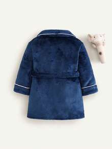 Cozy Pixies Baby Boy Cartoon Elephant Pattern Flannel Robe Robe Boys Robe Kids Robe Baby Boy Bathrobe Royal Blue Clothes For Baby Boys - Navy Blue - View 2