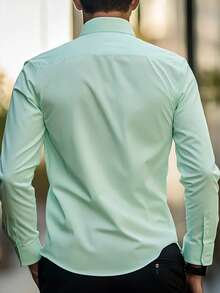 Manfinity Mode Men's Solid Color Long Sleeve Single-Breasted Casual Commuter Shirt Shirts For Men Shirts Men Casual Dress Shirts, For Fall - Mint Green - View 2