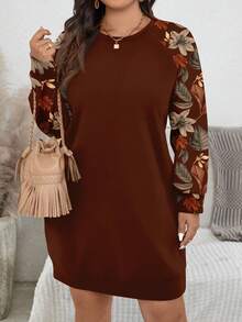 EMERY ROSE Lässiger minimalistischer brauner Vintage-Ahornblatt-Blumen Oversize Sweatshirt, Herbst/Winter