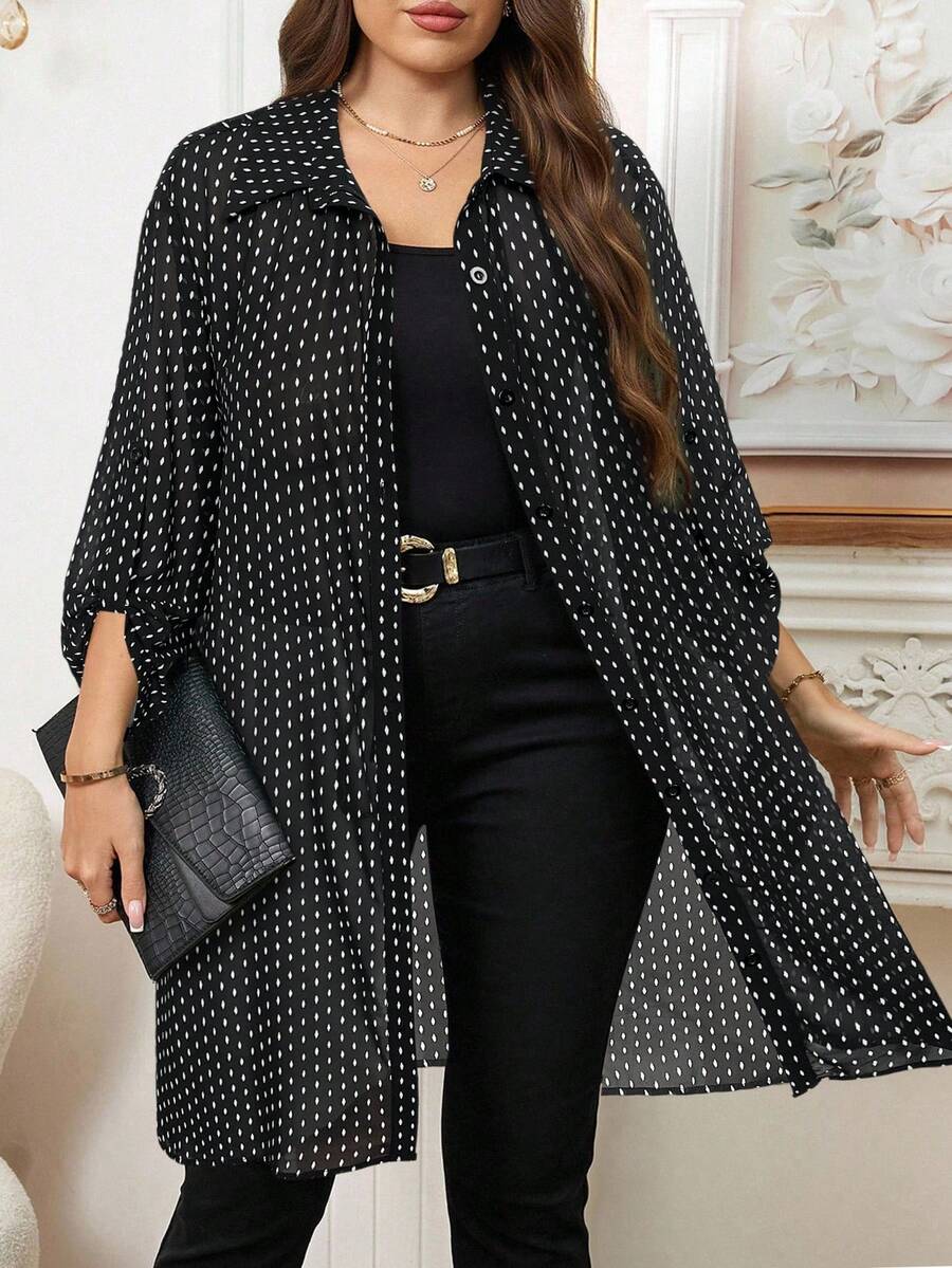 Reflora Cămașă lungă, lejeră, cu imprimeu complet, pentru femei, mărime plus, casual, pentru naveta de zi cu zi, primăvară/toamnă