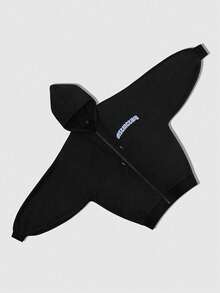 ROMWE MEN Street Life 男士休闲字母和肖像图案连帽衫，适合春夏季日常穿着 - 黑色 - 查看 2