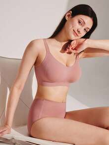 Dream Curve 2ndSkin 大地色无钢圈全罩杯无缝侧支撑休闲文胸无痕内衣运动塑形文胸基础款尺码自由文胸 - 鏽棕色 - 查看 11