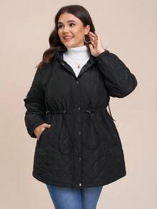 Comfylo Áo khoác có mũ trùm đầu rộng rãi, thoải mái, có dây rút, eo rộng, có đệm, áo khoác mùa đông ấm áp cho nữ, áo khoác chần bông cho nữ, áo khoác chống gió cho nữ, áo khoác ấm cho nữ, áo khoác Lễ Tạ ơn cho nữ, thường ngày cho nữ - màu đen - Xem 5