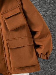 SHEIN Jungen Einfarbige Kapuzenjacke, eine bequeme Oberbekleidung, die sich für Kleine Jungen im Alter von 4-7 Jahren zum Tragen im Herbst, Frühling und Winter eignet, thermisch gefüttert