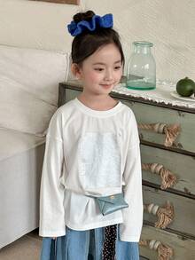 DAZY 女童圆领针织印花长袖T恤，秋季款 - 白色 - 查看 4