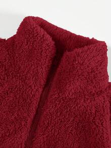 SHEIN EZwear 字母贴片细节口袋落肩泰迪熊运动衫，秋冬长袖上衣