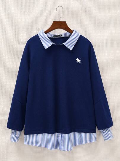 SHEIN EZwear Moletom Plus Size 2 em 1 com estampa de listras e cores sólidas e manga comprida