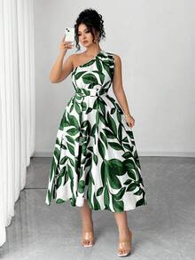 Elenzga 大码女式优雅蓝白花卉印花长裙，时尚肩带长裙，适合返校、毕业典礼、情人节、音乐节、母亲节、万圣节、感恩节、复活节、国庆节、舞会、约会派对、婚礼季、户外活动 - 綠色 - 查看 4