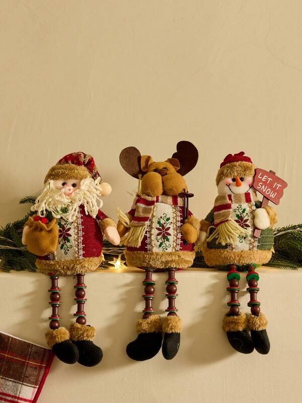 Cirelle 1pc Cute Christmas Ornament Set With Santa Claus, Snowman, And Reindeer Decorations, Featuring Dolls With Long Legs. Suitable For Long Legged Table And Fireplace Decorations, Perfect For Gifts, Outfits, And Holidays