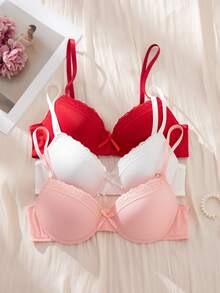 Eraneu 3pcs/Set Women's Christmas Bra, Simple Casual Gather Underwire Bra - Multicolor - View 6