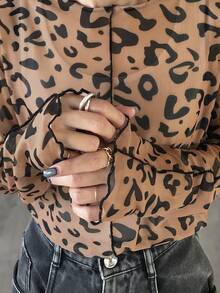 FRIFUL Women's Casual Leopard Print Blouse, Autumn Long Sleeve Women - Rust Brown - View 1