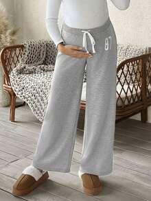 SHEIN 孕妇休闲印花运动裤 - 灰色 - 查看 4