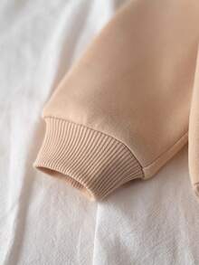 Loomiva 2pcs Baby Girl Letter Print Soft Knit Crew Neck Long Sleeve Sweatshirt And Elastic Waist Pants Set - Khaki - View 7