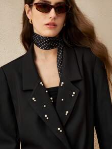 INAWLY Chaqueta blazer elegante de cintura ceñida con cuentas, estilo francés minimalista, para mujer, nueva para otoño - Negro - Ver 7