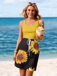 Sylviya 夏季女士休闲简约拼色向日葵短款连衣裙 - 彩色 - 查看 5