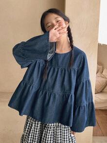 DAZY Girls Denim Round Neck Blouse