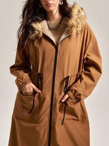 Easelle Abrigo acolchado para mujer, suelto y largo en color caqui marrón para otoño e invierno - Café integral - Ver 6