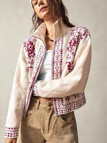 Bohemela Áo len cardigan cổ cao màu trắng dành cho nữ, thích hợp cho kỳ nghỉ, mùa thu/đông - Màu be - Xem 4