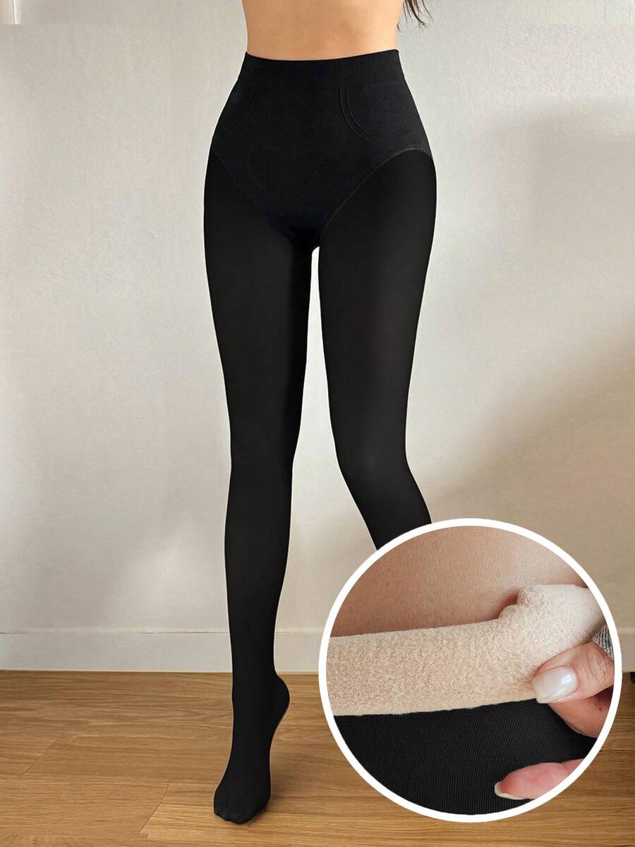 DAZY 女士纯色保暖舒适连裤袜，秋冬季 - 黑色 - 查看 1