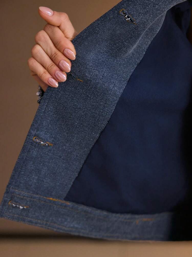 WOMEN'S SEQUIN PATCHWORK LONG SLEEVE DENIM JACKET, AUTUMN/WINTER