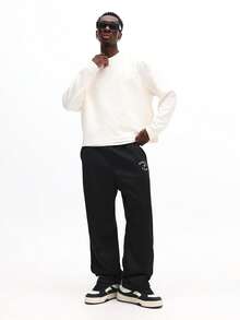 SUMWON 粗针织圆领长袖套头毛衣冬季休闲针织纹理毛衣 - 米色 - 查看 3